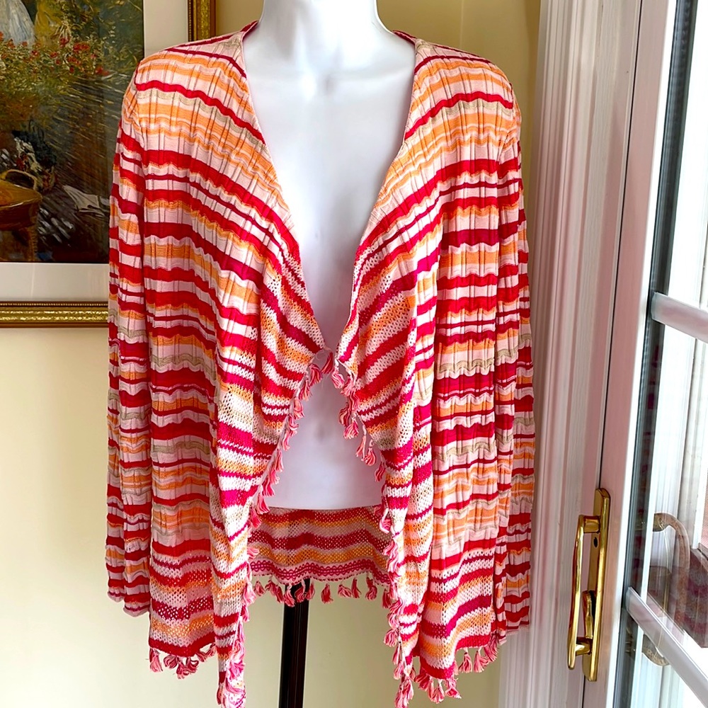 CHICO’S OPEN FRONT FRINGE CARDIGAN EXCELLENT CONDITION SIZE S Pink/Orange